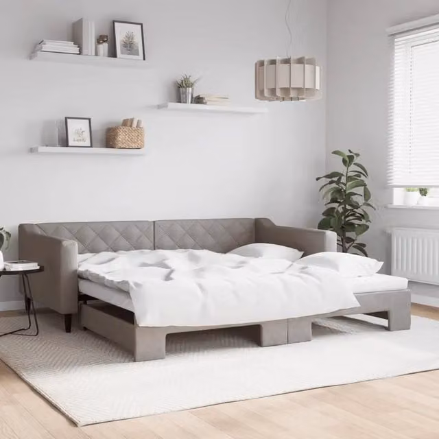 Divano Letto con Letto Estraibile vidaXL in Tessuto Beige o Grigio per Soggiorno e Camera da Letto L/P/H: 223 x 110 x 67 cm con Dimensioni Letto 100 x 200 cm