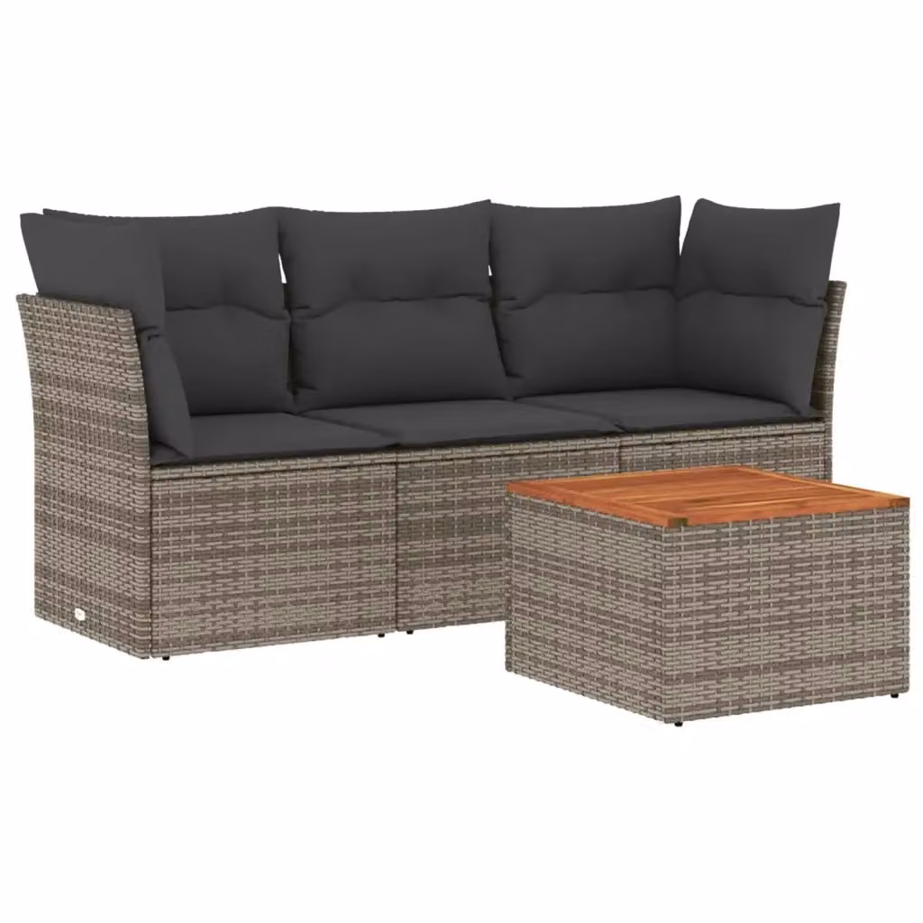 vidaXL Set Divani da Giardino a L 4 pz in Polyrattan Grigio con Cuscini e Tavolino da Esterno – 2