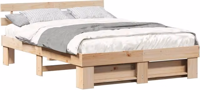 Letto matrimoniale moderno in pino massello marrone L/P/H: 150 x 200 x 73 cm – 1
