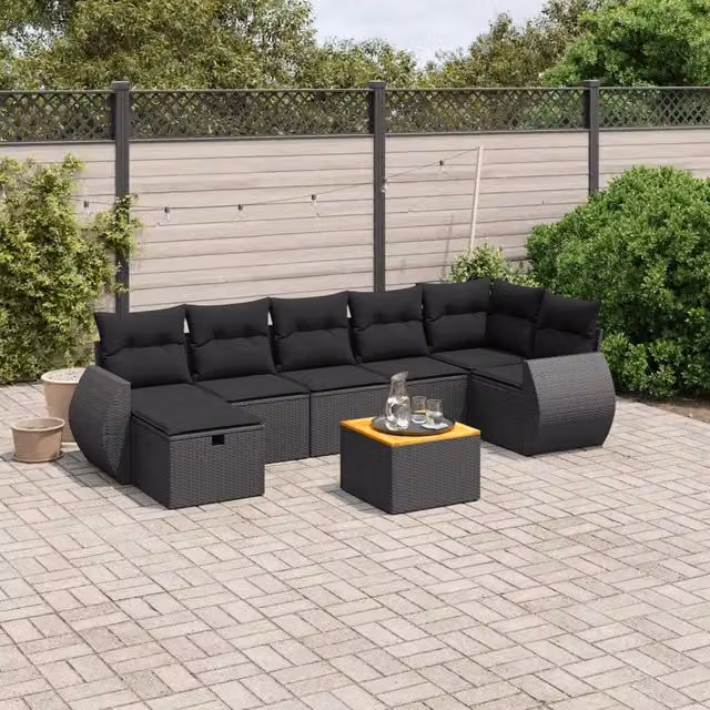 Set Divani da Giardino con Cuscini 8 pz Nero in Polyrattan 3265066