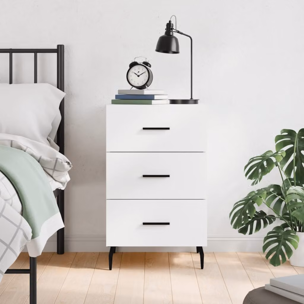 Comodino moderno vidaXL in legno e metallo bianco L/P/H: 40 x 40 x 66 cm