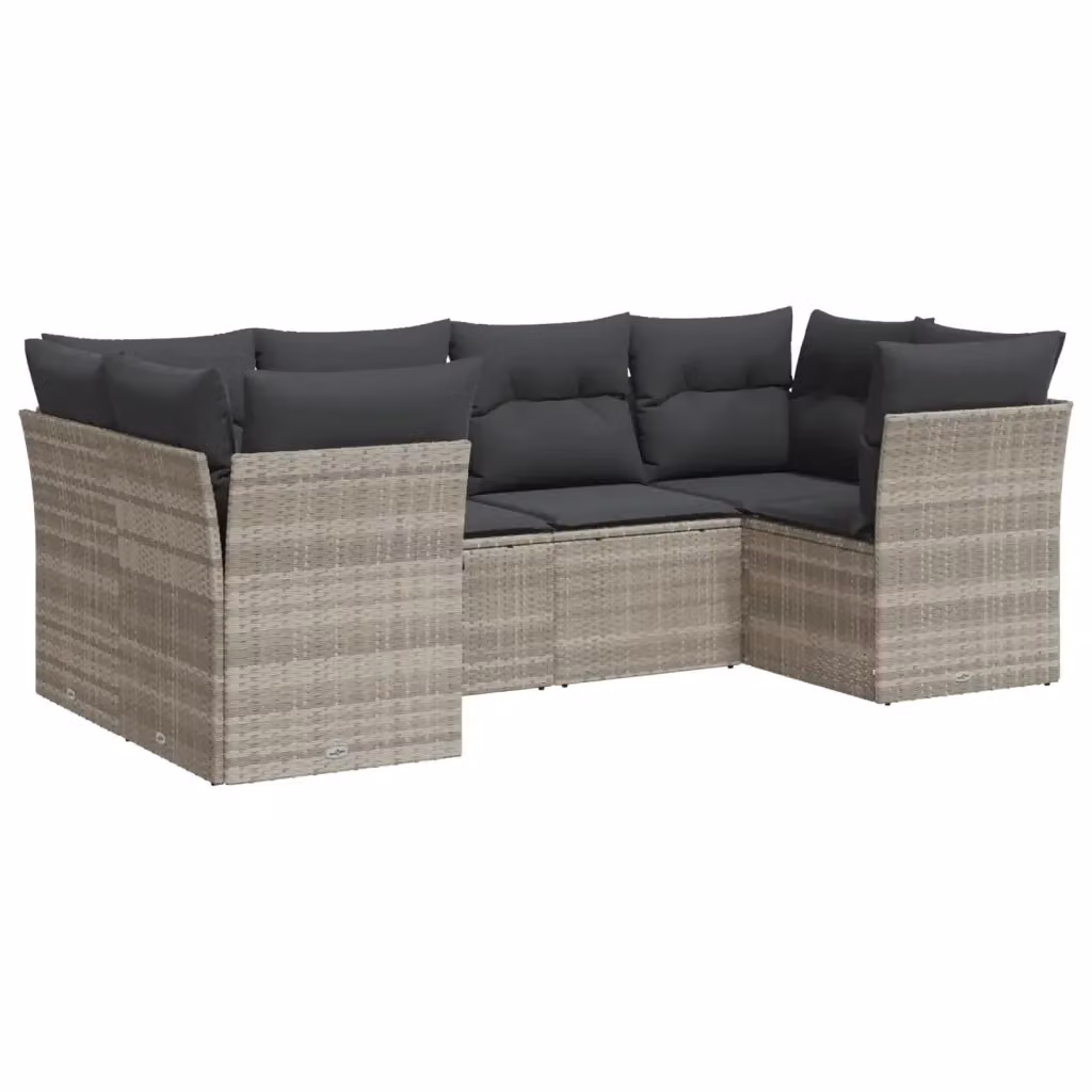 Set Divano da Giardino vidaXL 6pz a Forma di L in Polyrattan Grigio con Cuscini Imbottiti e Coperture Rimosse – 2