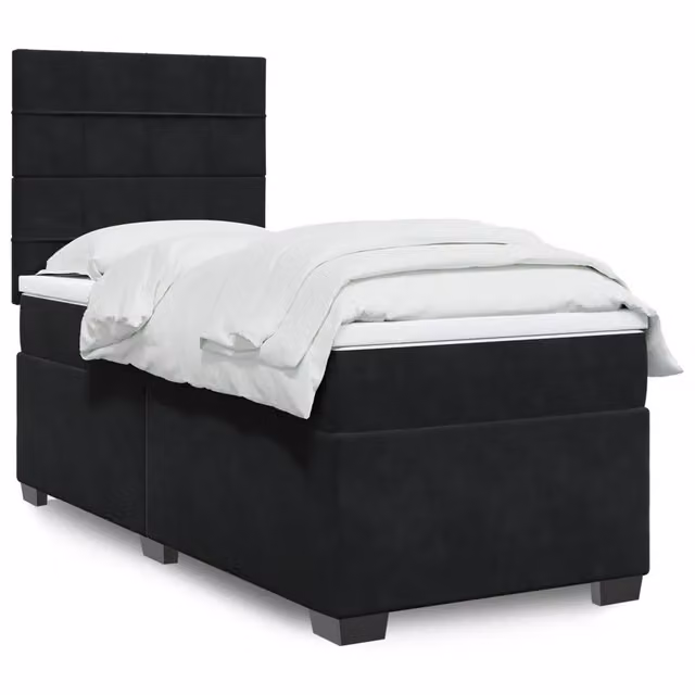 Letto Ibrido con Giroletto a Molle e Materasso vidaXL in Velluto Nero e Bianco L/P: 90 x 190 cm