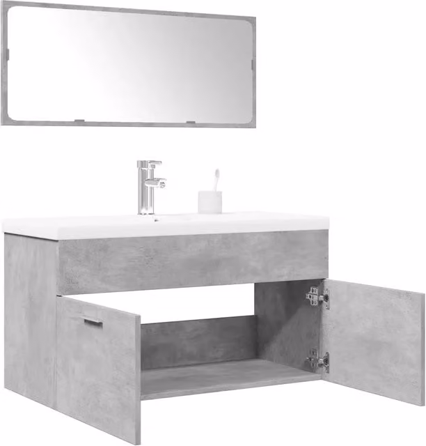Set Mobili da Bagno Moderno vidaXL in Legno Grigio e Bianco composto da Mobile Lavabo, Pensile e Armadietto Specchio con Montaggio a Parete