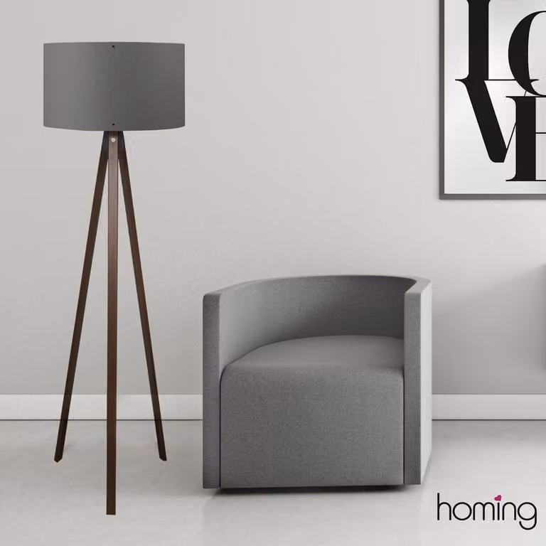 Opviq, lampada da terra di alta qualità, 140 cm, grigia, 100% MDF, paralume in PVC, diametro: 38 cm, attacco E27, max 40 W, cavo da 150 cm | Design scandinavo per una casa moderna.