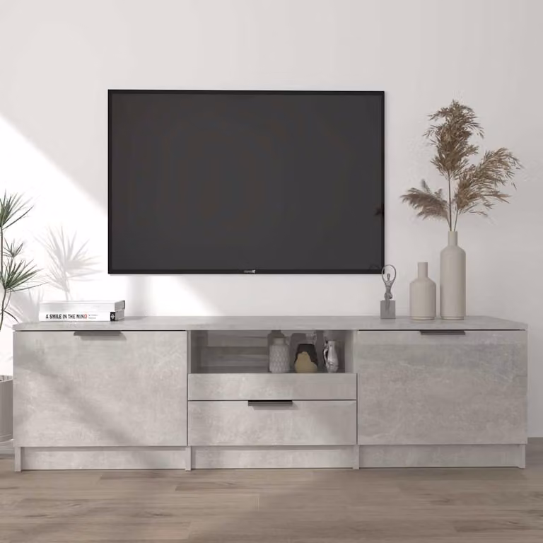 Mobile TV moderno vidaXL in legno e MDF, Grigio, L 140 x P 35 x H 40 cm