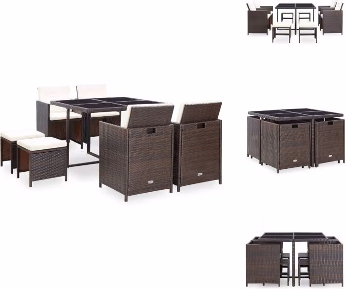 vidaXL set da pranzo da giardino 9 pezzi con cuscini in poly rattan marrone - Set di mobili da giardino