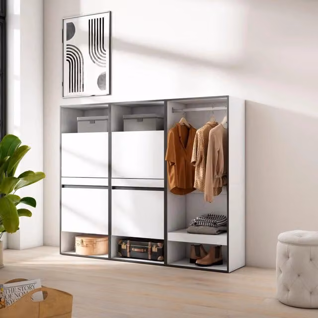 Scarpiera, 180x35x145cm, Camera da letto, Armadio Aperto, Bianco RF3505