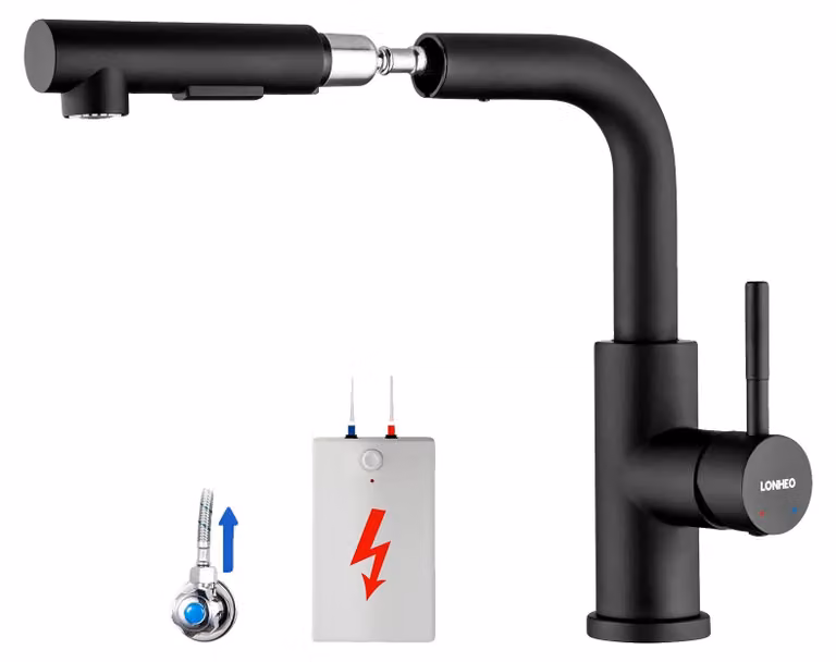 Miscelatore da cucina, design estraibile, due modalità di flusso, colore nero, attacco G3/8