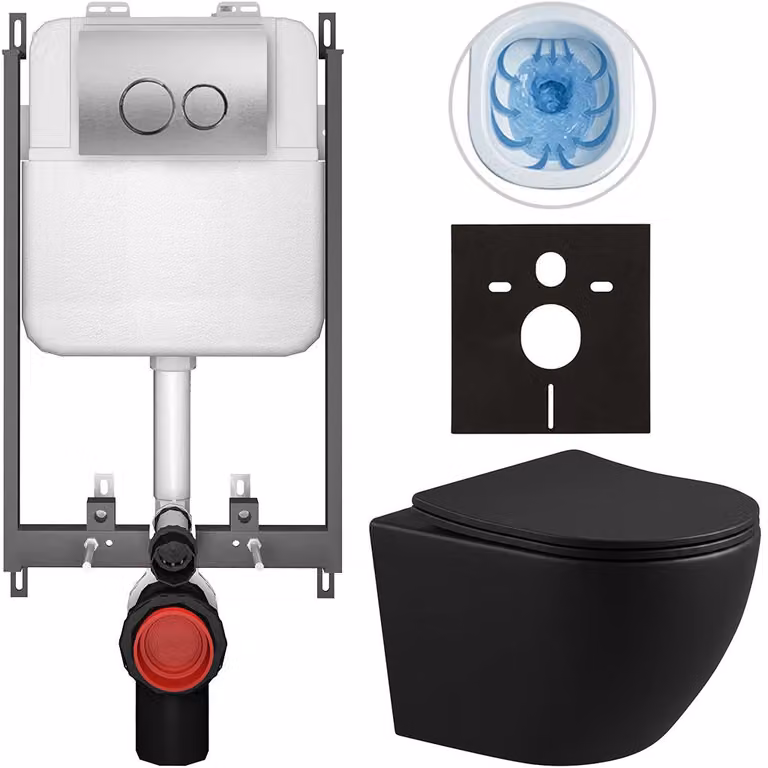 CERANO - Set WC da incasso Verde - nero opaco - pulsante Prime/Dualo, argento - da incasso - 49x36 cm