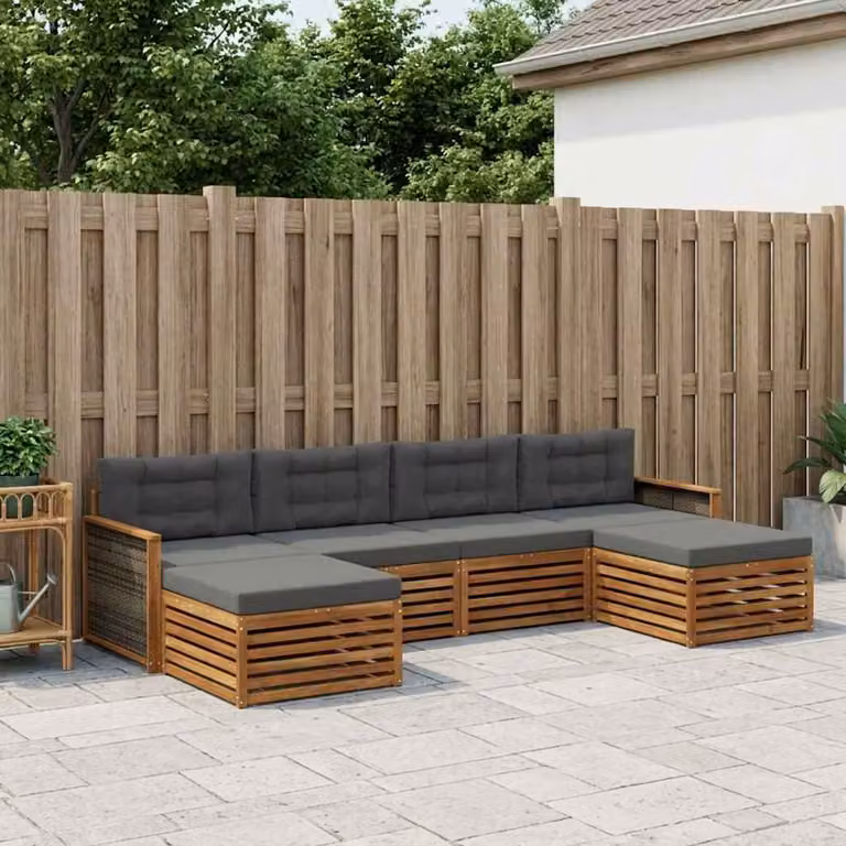 Set di divani da esterno vidaXL a forma di L composto da 6 pezzi in legno di acacia massello con cuscini inclusi, disponibile nei colori marrone o grigio