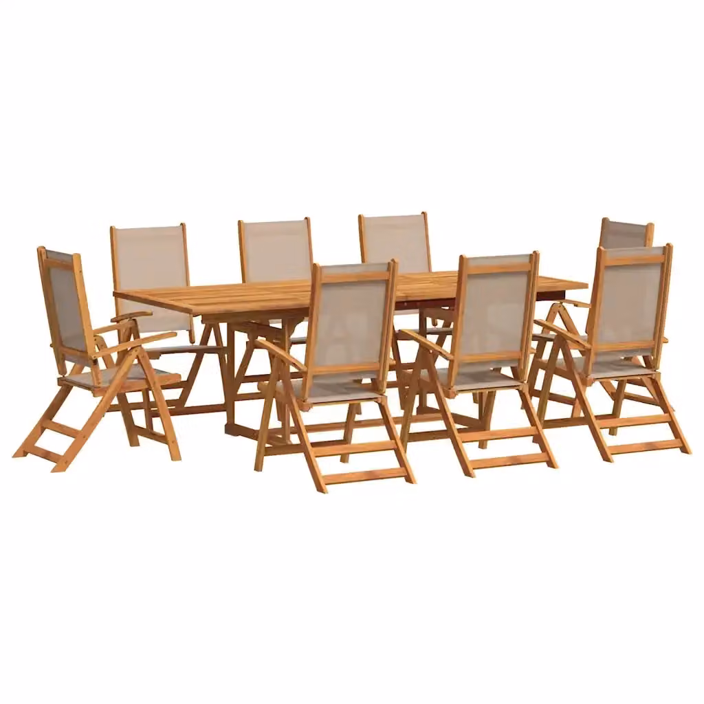 Set da pranzo da giardino vidaXL in legno di acacia oliato e textilene, 9 pezzi, marrone e beige – 2