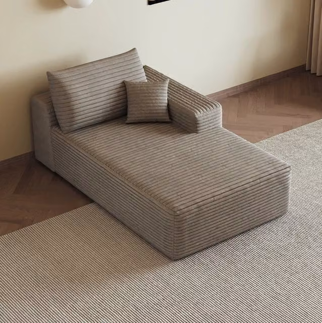 Divano modulare a L con chaise longue reversibile WISHDOR in tessuto effetto velluto a coste beige