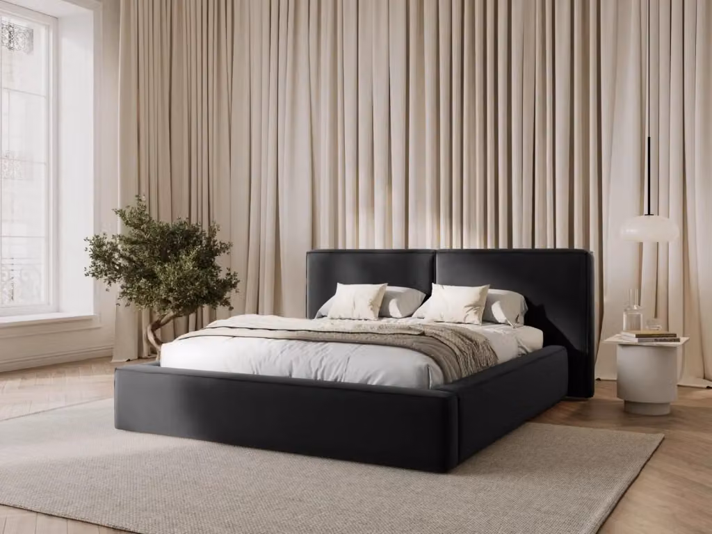 Letto con cassettone e testiera doppia Arendal di Cosmopolitan Design in velluto grigio L/P/H: 140 x 200 x 97,5 cm – 2