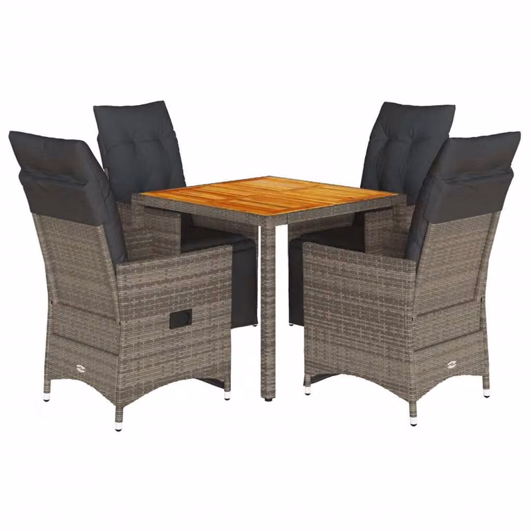 Set Bistrò da Giardino 5 pz con Cuscini in Polyrattan Grigio