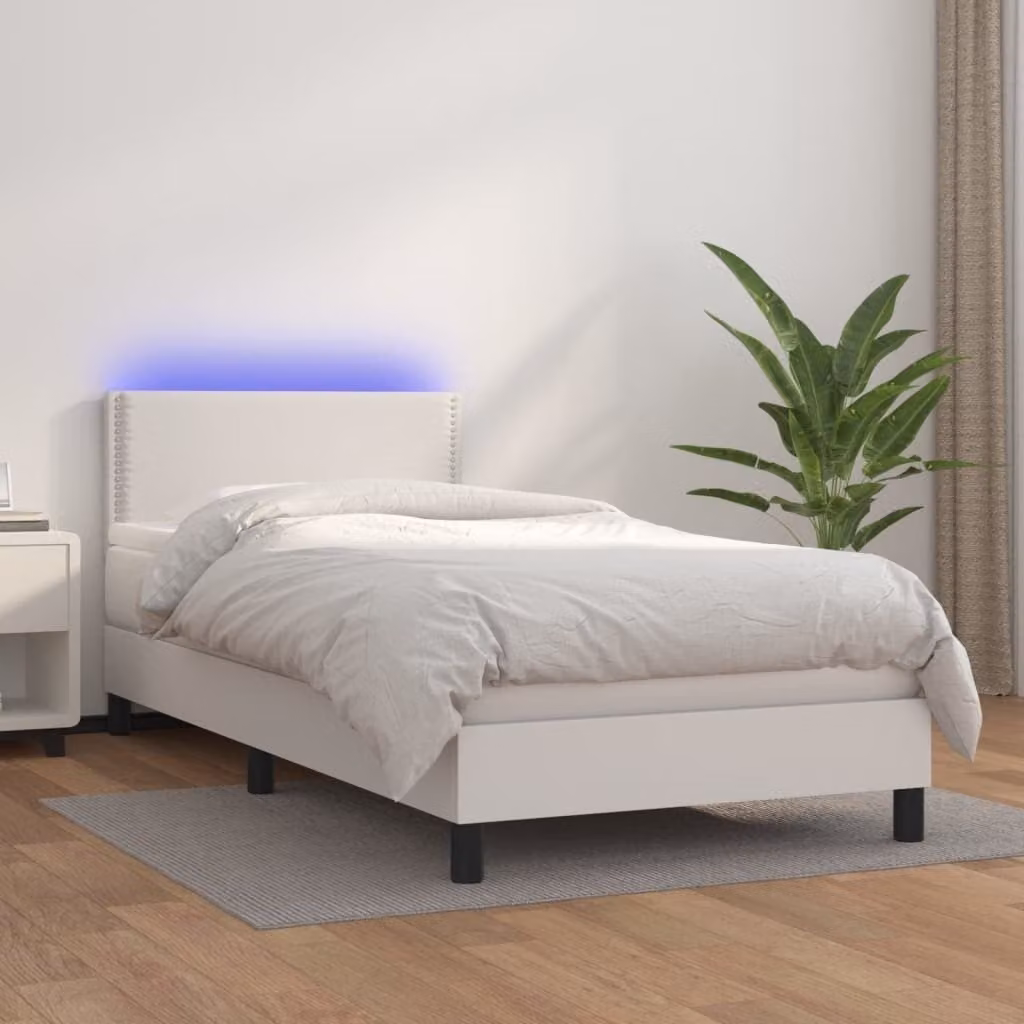 The Living Store Letto a molle con materasso e LED bianco 100x200 cm in ecopelle