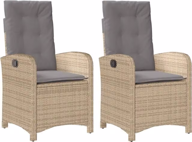 Sedie Reclinabili Giardino 2 pz | Sedie da Esterno Cuscini Beige Misto Polyrattan