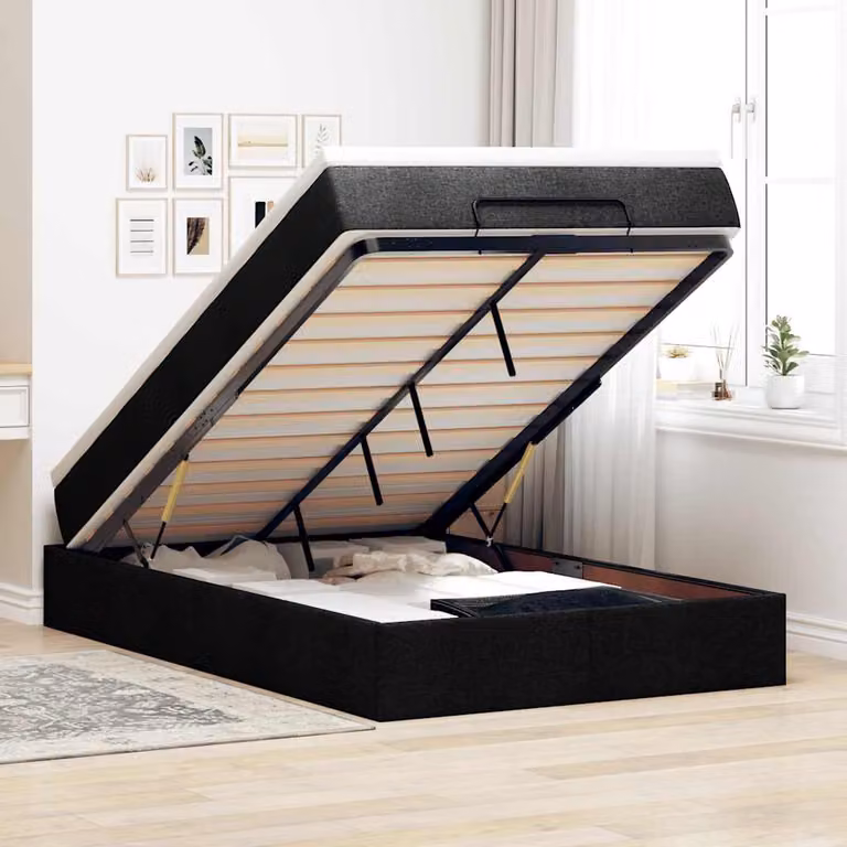 Letto con contenitore a sollevamento vidaXL in tessuto nero e bianco L/P/H: 200 x 120 x 23,5 cm