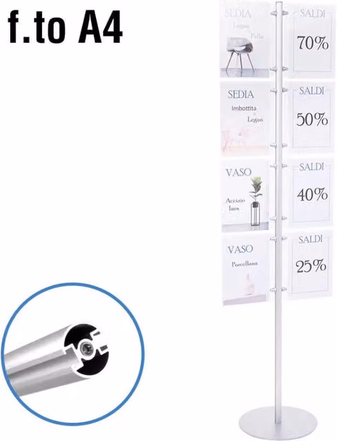Espositore Top Eventi Store in alluminio argento con 8 tasche per formato A4 verticale