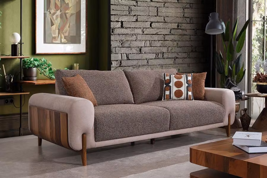 Bequem Grau Dreisitzer Sofa Stilvoll Wohnzimmer Textil 3-Sitzer Sofa
