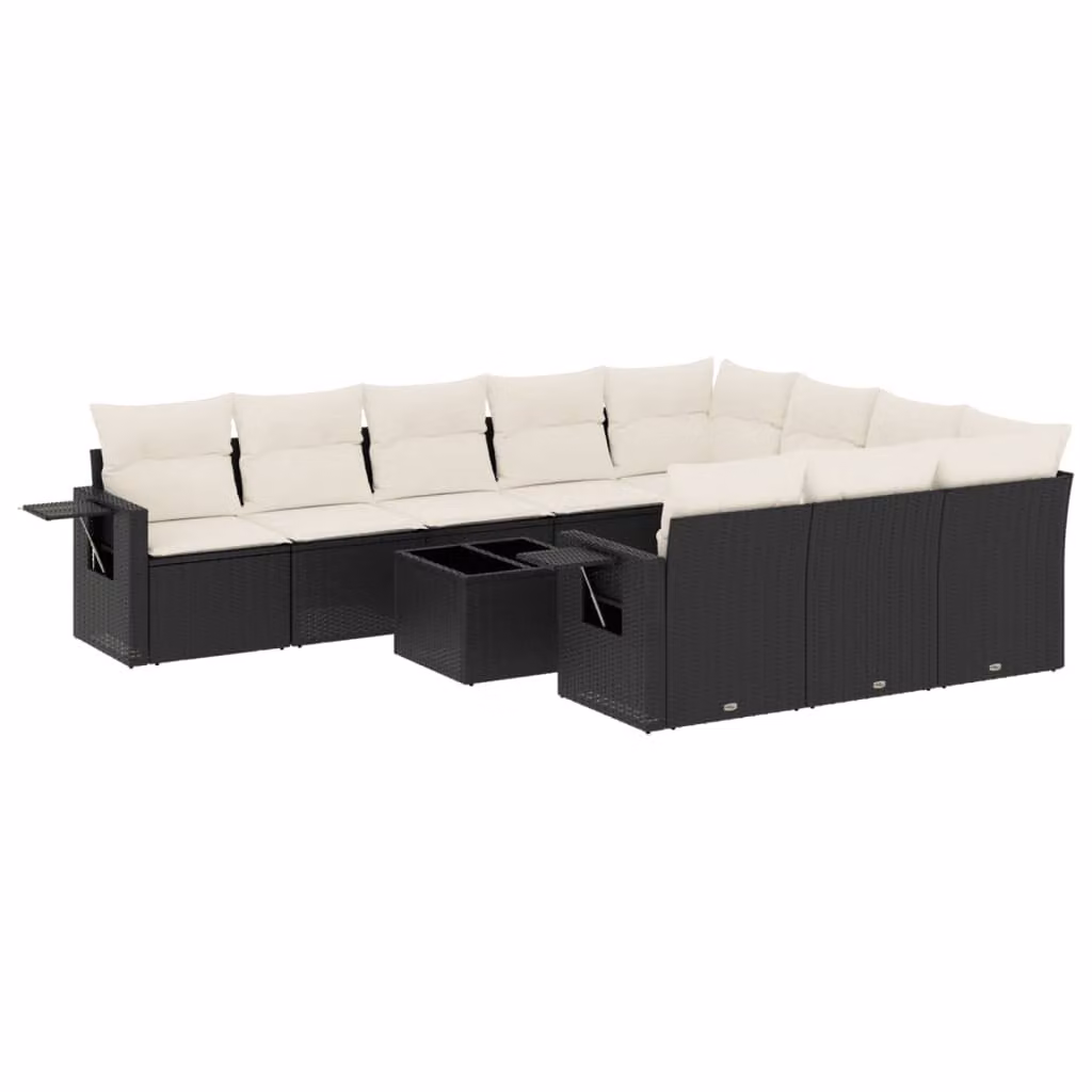 Set Divani da Giardino 11 pz con Cuscini in Polyrattan Nero