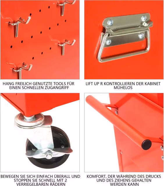 Carrello portautensili REDOM in acciaio con 6 cassetti e ruote frenate, colore rosso – 1