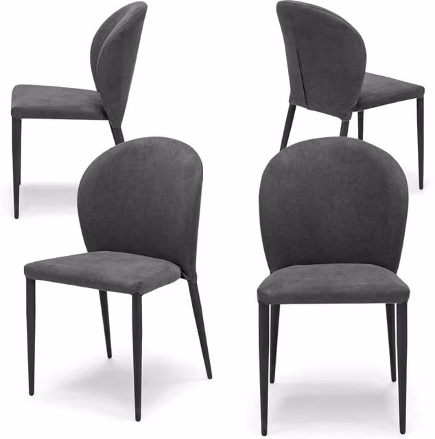 Set 4 sedie imbottite per sala da pranzo GHIBLI, 100% MADE IN ITALY, design moderno, rivestimento in tessuto morbido idrorepellente colore Grigio Scuro, gambe coniche robuste in metallo