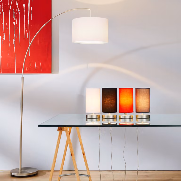 Lampada ad arco Brilliant Clarie 176 cm Ferro lucido Paralume bianco