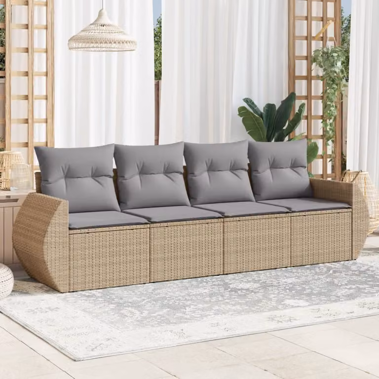 vidaXL Set Divano da Giardino a L in Polyrattan con Cuscini Beige e Grigio