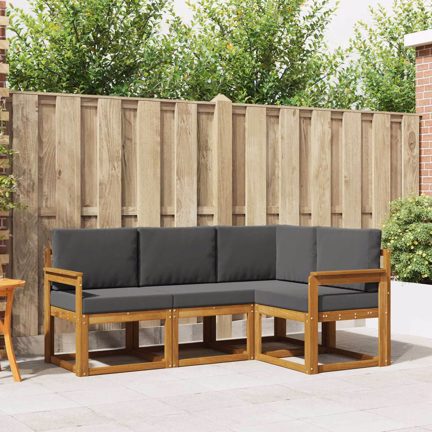 Set di divani da esterno vidaXL 4 pz in legno di acacia con cuscini, colore naturale e antracite