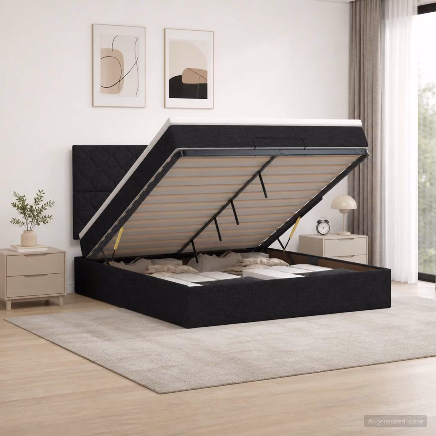 Letto ottomano con materasso vidaXL in tessuto nero L/P: 180 x 200 cm