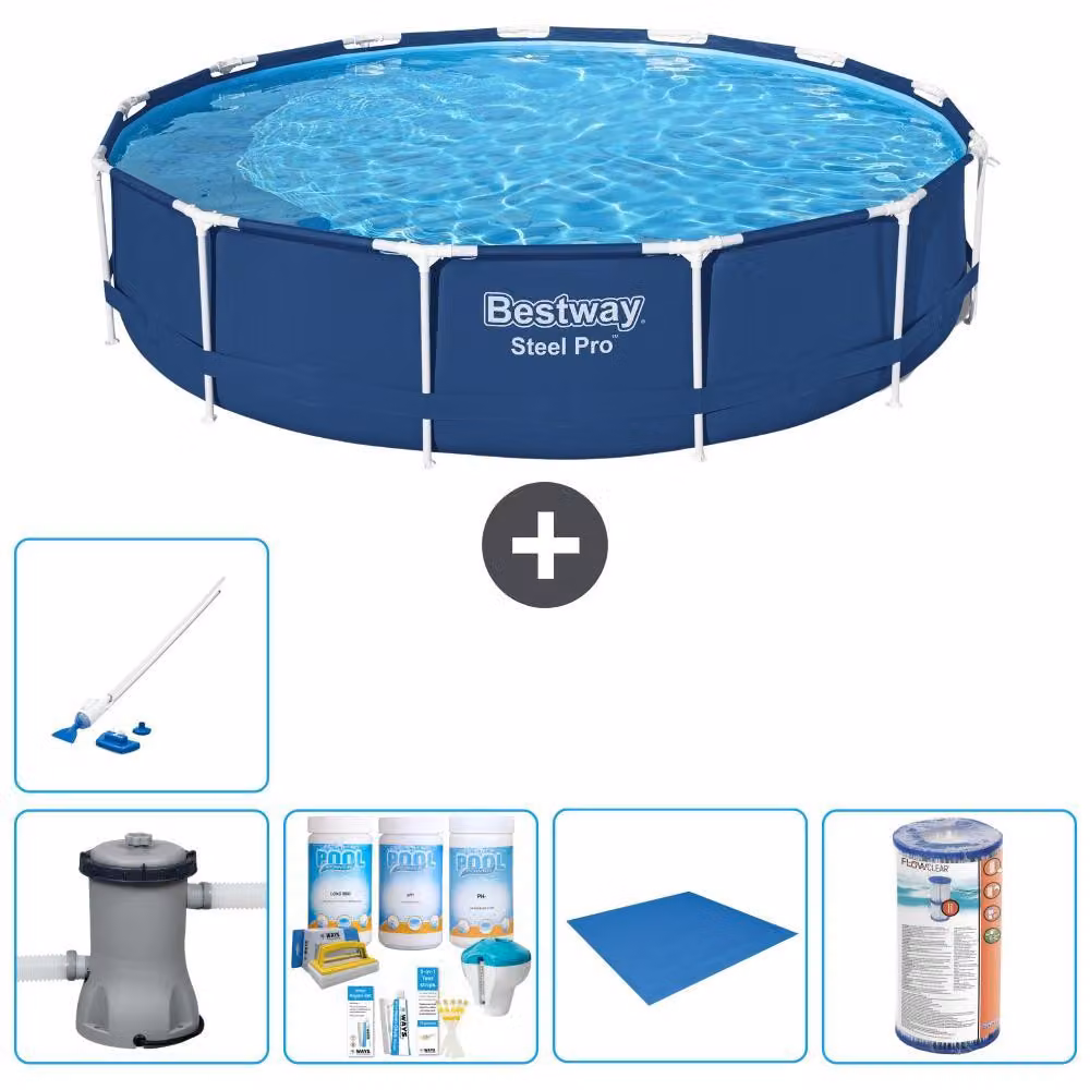 Piscina gonfiabile Bestway Steel Pro, rotonda, dimensioni 396x84 cm, composta da 6 parti, modello S22113