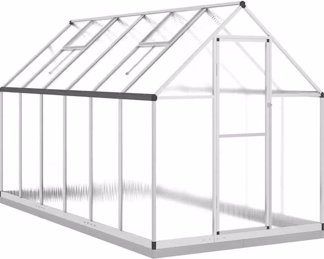 Tenda da serra per piante, fiori e ortaggi con telaio in alluminio argento e copertura trasparente in policarbonato, L: 334 cm, P: 169 cm, H: 202 cm