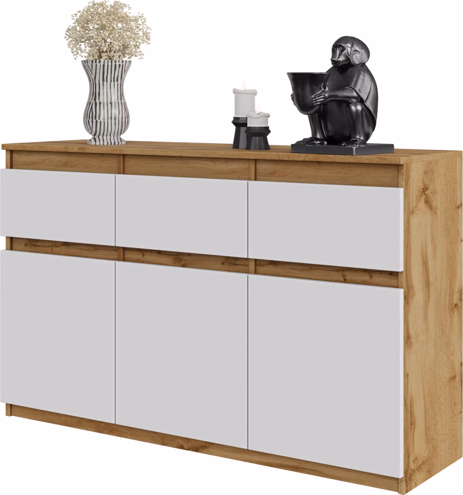 FURNICA - NOAH - Cassettiera / credenza con 3 cassetti e 3 ante - rovere Wotan / bianco opaco H75cm L120cm P35cm