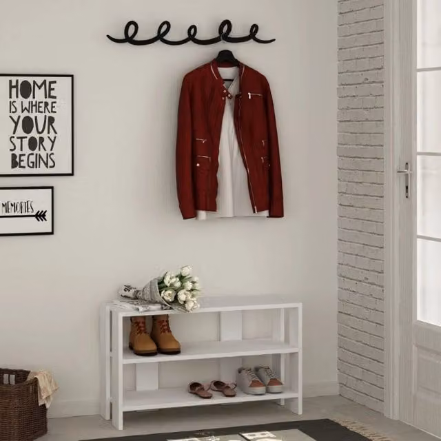 Scarpiera da ingresso Effezeta Italia con appendiabiti, design moderno, colore bianco e nero, L: 84 cm, H: 43 cm, P: 32 cm – 1