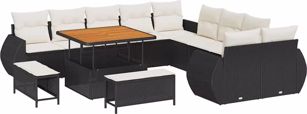 Set Divano da Giardino 13 pcs Nero polyrattan