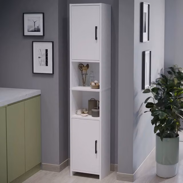 Mobile a Colonna Rautrina en.casa Bianco con 2 Ante e Scomparti Aperti H: 180 cm, L: 35 cm, P: 30 cm