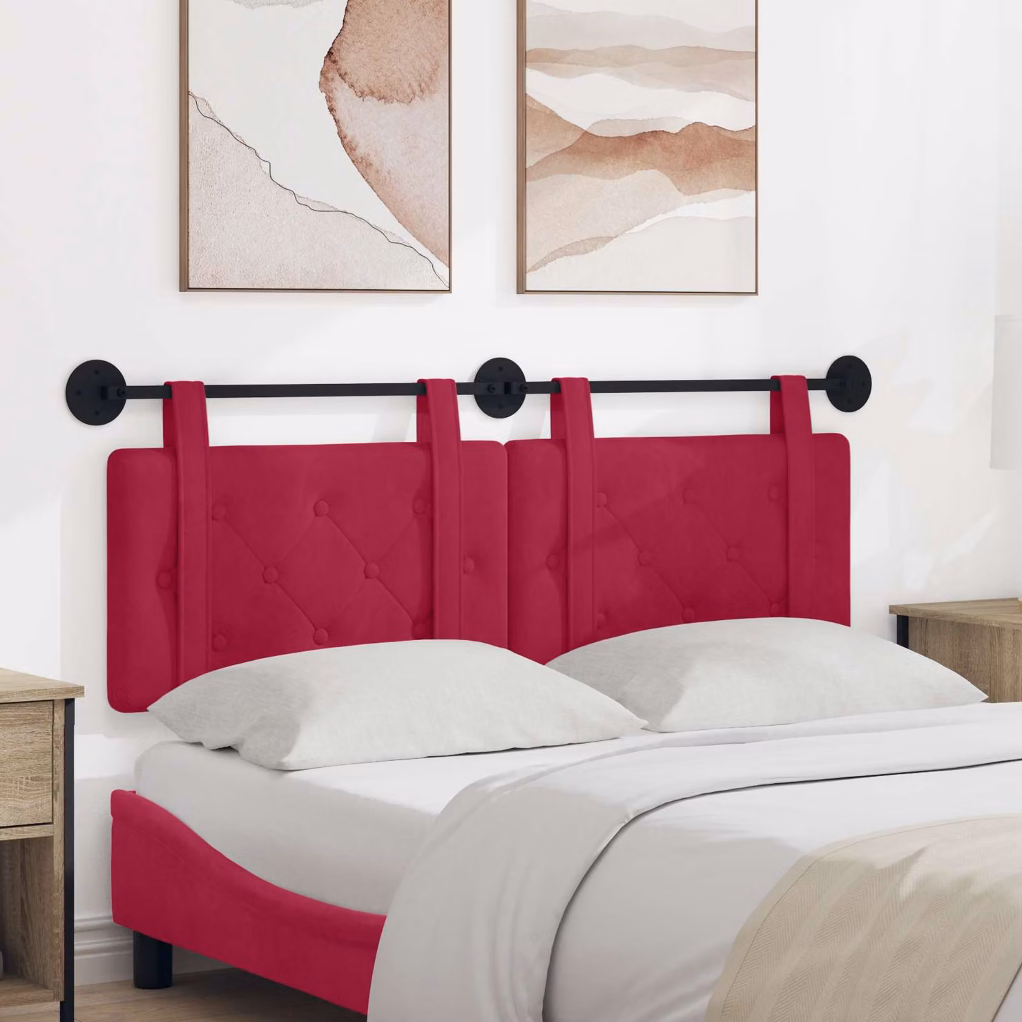 Testiera sospesa moderna vidaXL in velluto rosso vino con pannello imbottito L: 150 cm, H: 55 cm, P: 5 cm