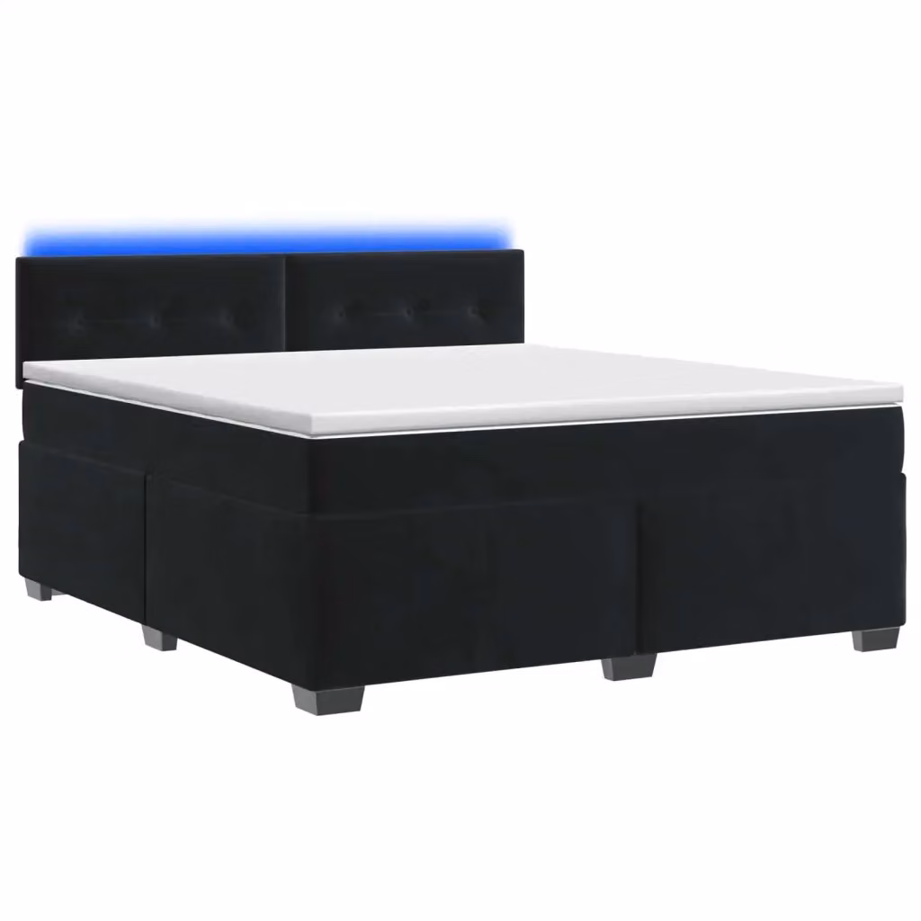 Letto con Box Spring, Materasso e Illuminazione LED vidaXL in Velluto Nero L/P: 180 x 200 cm – 2