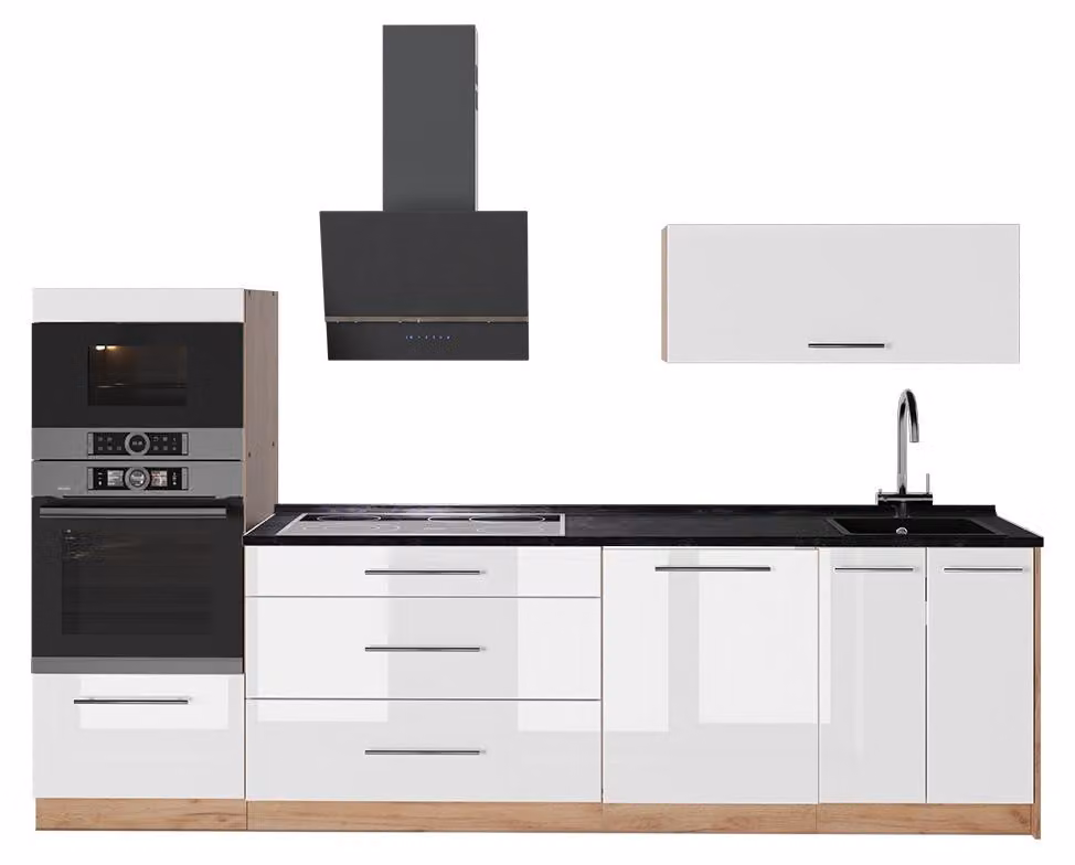 Cucina componibile Vicco Fame-Line Bianco lucido/Rovere dorato 280 cm, PL Antracite, Model 64699