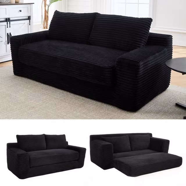 Divano 2 Posti in Tessuto a Coste ¨C MINIMAL ¨C Compatto, Memory Foam, Grigio