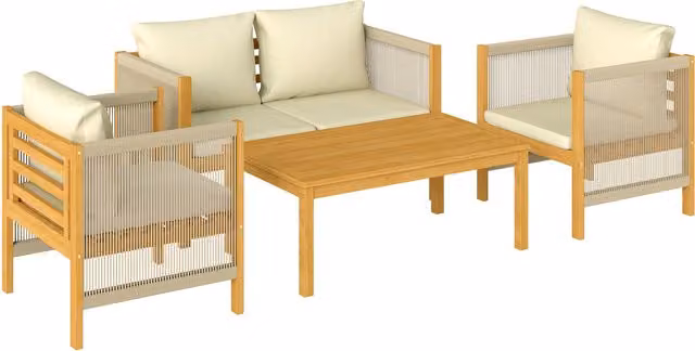 Set da giardino Outsunny di Aosom composto da 4 pezzi in legno di acacia con cuscini beige