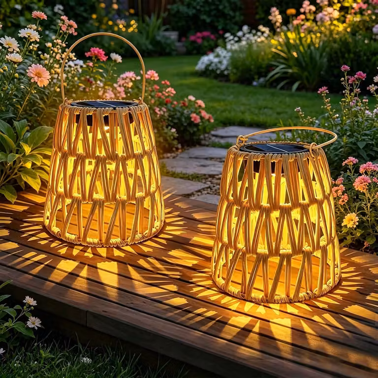 Lampade solari da esterno, lanterne in rattan intrecciato a mano, confezione da 2, impermeabili (grado di protezione IP65), ideali per il giardino