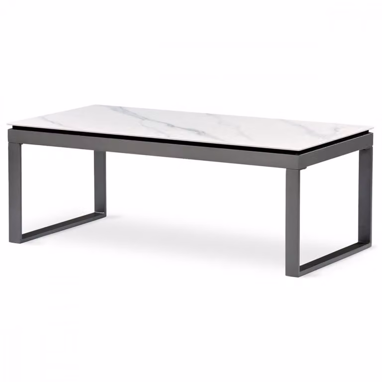 Tavolo da conferenza, piano in Vetroceramica sinterizzata 120x60, marmo bianco, gambe in metallo grigio