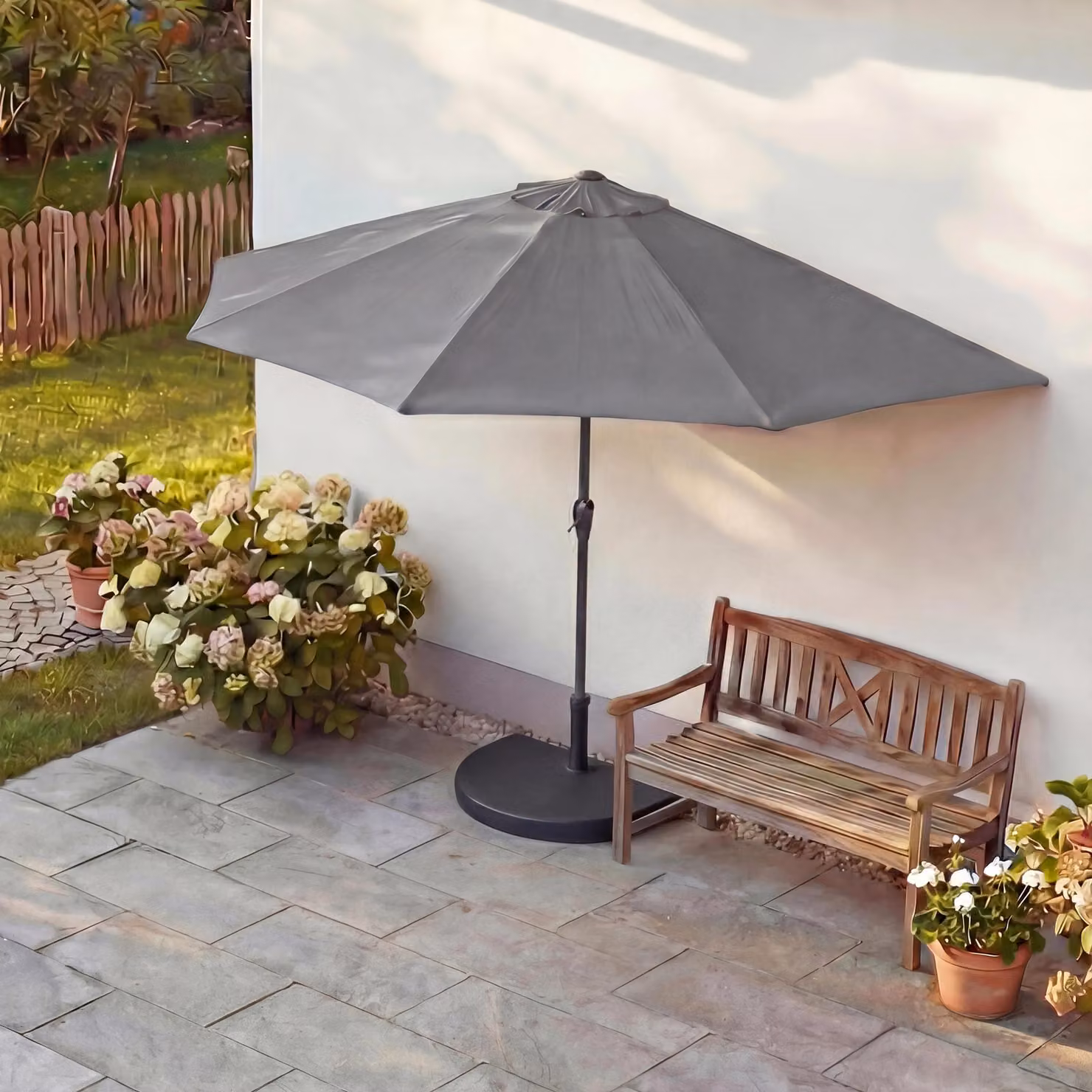 Ombrellone Parla, ombrellone da balcone, poliestere/alluminio UV 50+ 3kg ~ 300cm antracite con supporto