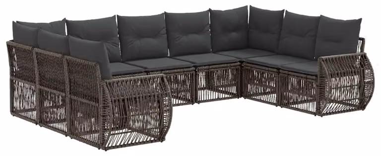 Set di divani da giardino, 9 pezzi, grigio e grigio scuro, in rattan sintetico