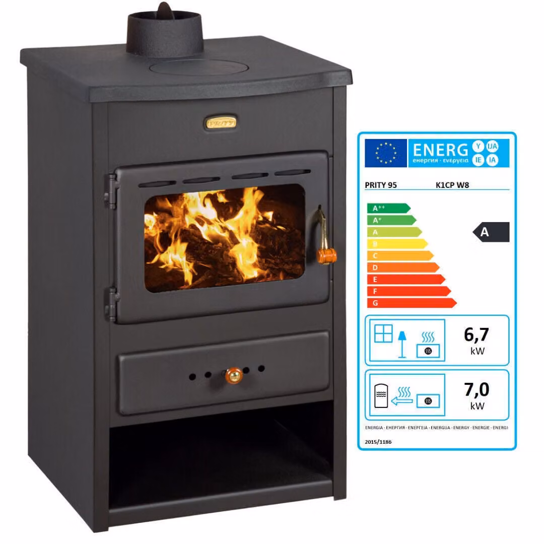 Stufa a legna caldaia ad acqua calda Prity K1CP W8 in ghisa Top 6+7 kw.