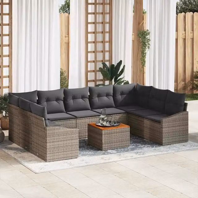Set Divano da Giardino 10 pz Grigio polyrattan 3347874