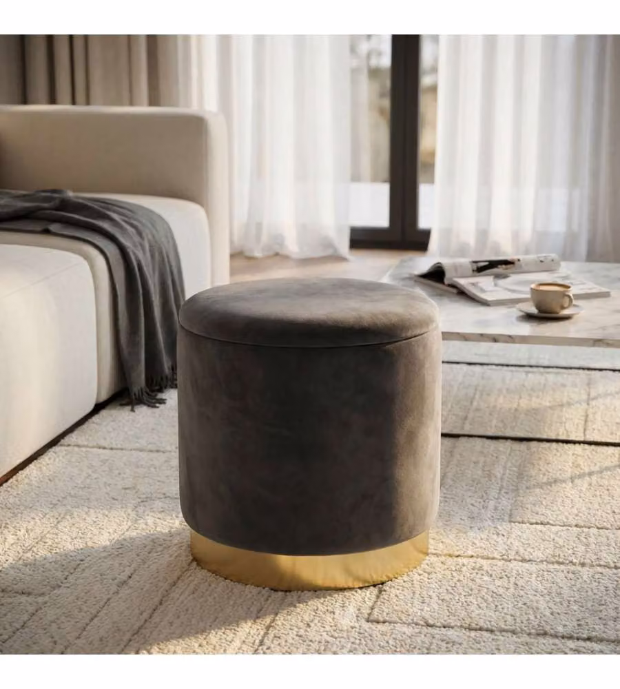 Cosma Pouf Contenitore Rotondo Velluto Grigio Scuro diam. 37 x 40 cm