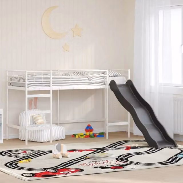 Letto loft per bambini con scivolo Bianco e Antracite 42020780